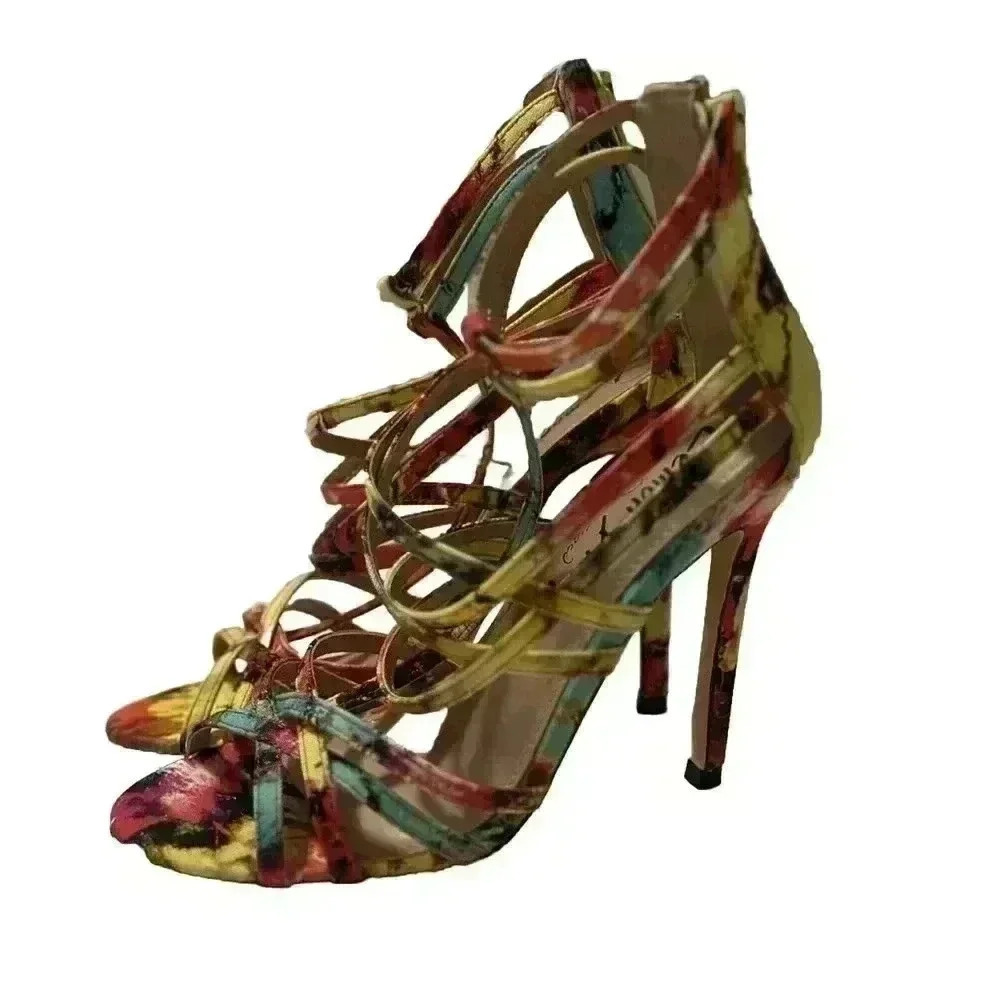 Lemon Drop Tenderly Size 6 Tie-Dye Zipper up Strappy High Heels Colorful Barbie